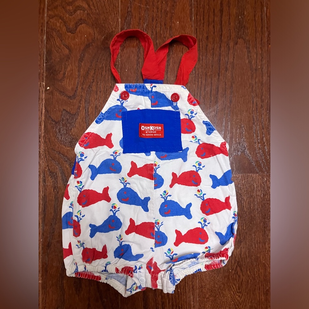 Vintage OshKosh B'gosh Baby Whale Overalls Romper 24 mo